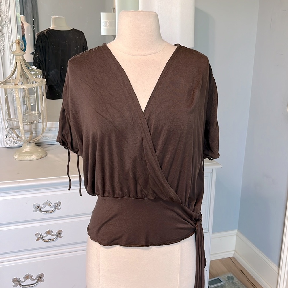 WANT! Wrap Top Brown Womens Small